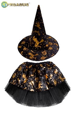 SET GONNA E CAPPELLO HALLOWEEN STREGA ORO BAMBINA